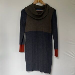 Colorblock Cowl Neck Sweater Dress